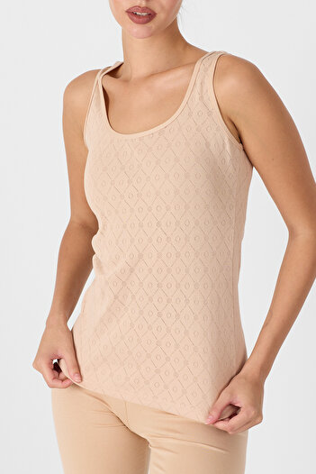 Malabadi Women's Skin Color Thick Strap 100% Cotton Jacquard Tank Top 354