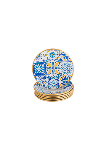 Bosphorus Glass Turkish Glass Tea Saucer Set, 6 Pieces, 12 cm, Modern Colors