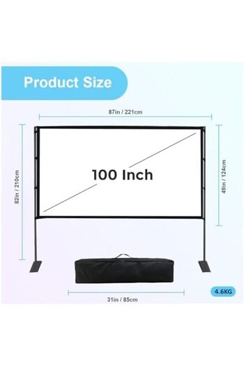 Wownect Portable Projector Screen with Stand, 100 Inch, 16:9 HD 4K Foldable Screen for Indoor and Ou