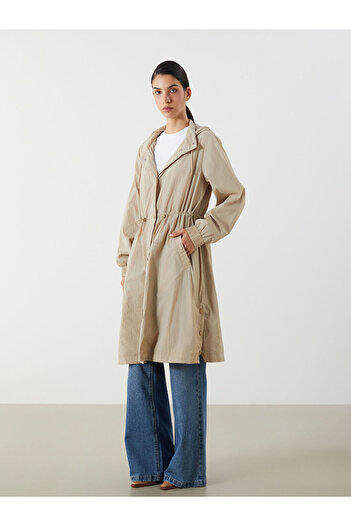LC Waikiki Beige Women's Hooded Plain Raincoat