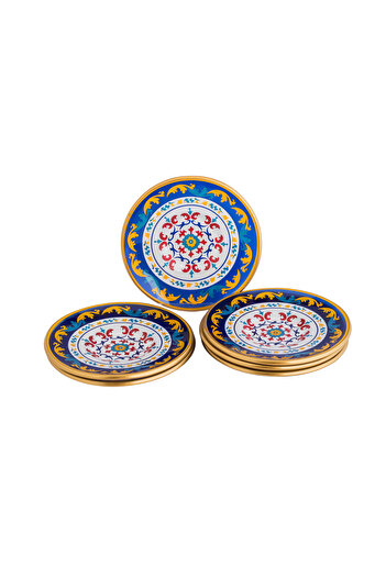 Bosphorus Glass Turkish Glass Tea Saucer Set, 6 Pieces, 12 cm, Modern Colors