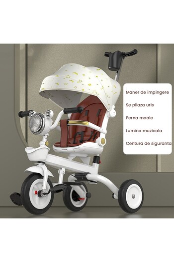 Flippy Multifunctional Tricycle for Kids, with Foldable Canopy, Push Type, Rotating Seat with Sittin