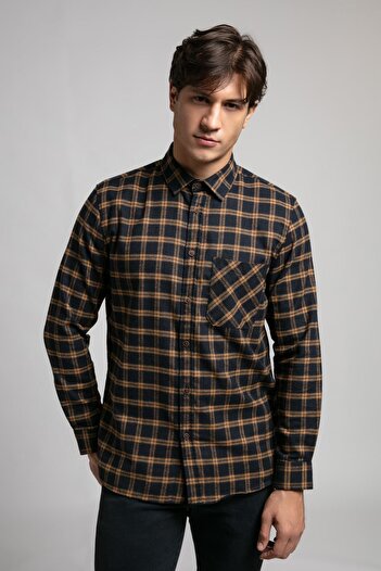 Lee Cooper Shaw Men's Woven Shirt Mustard-Navy Checkered