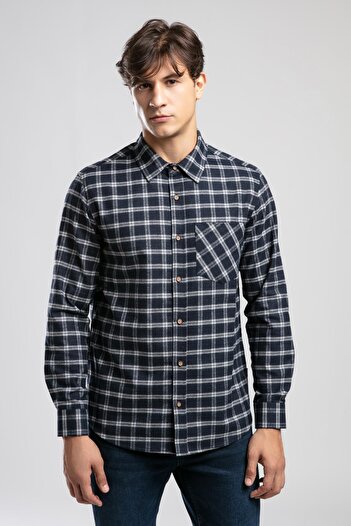 Lee Cooper Shaw Men's Woven Shirt Grey-Navy Checkered