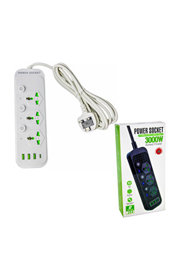 Generic Power Socket Extension with 3 Outlets & 3 USB + 1 USB-C Ports, 3M Cable,3000W Heavy-Duty Power