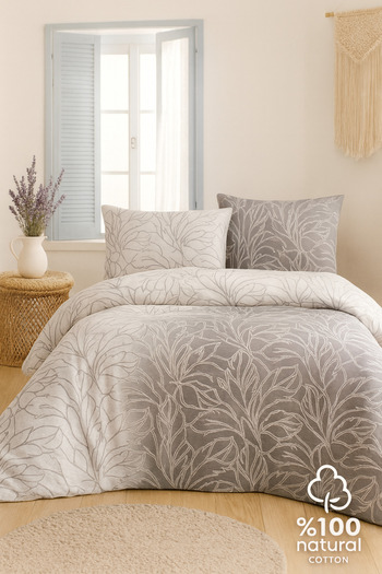 Evimcim 100% Cotton Quilted Single Duvet Cover Set with Gray Leaf Pattern