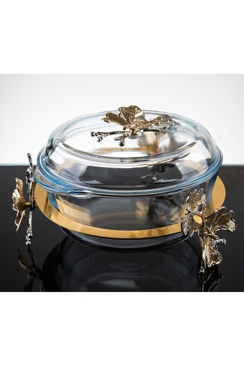 atabey home Round Butterfly Stand Borcam Pot 3150Cc 25 cm Gold