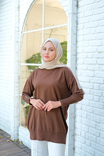 LOCCO Women's Ankle Gold Accessory Detail Tunic Brown