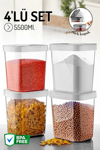 Nandy Home Set of 4 Mega Size Click Lid Storage Containers - Food, Grain, Organizer - 5500ml.