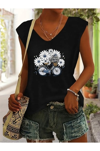 FUFLUNS Flower Bike Printed Women's Oversized Sleeveless T-Shirt