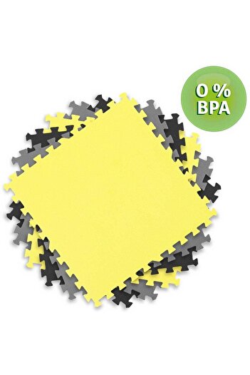 Ricokids Foam puzzle mat, 180x180 cm, 9 pcs, non-stick, soft, gray and yellow