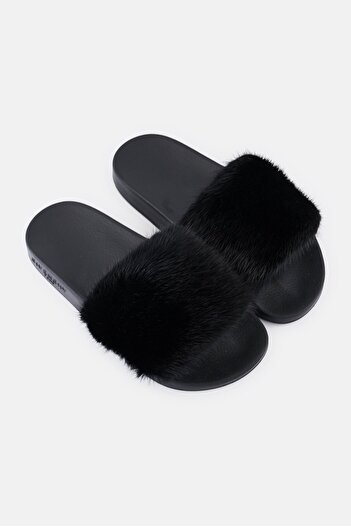 Givenchy Women Faux Fur Slip On Slides, Black