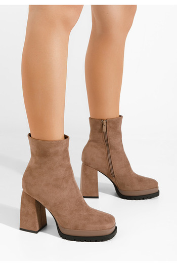 B T Shoes Botine cu toc gros Aeria kaki