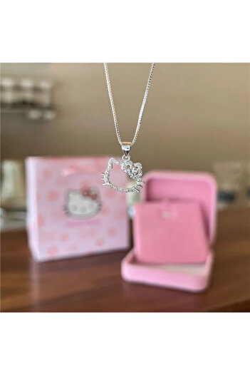 Harlofia Jewelry Gümüş Kaplamalı Minimal Shiny Hello Kitty Kolye