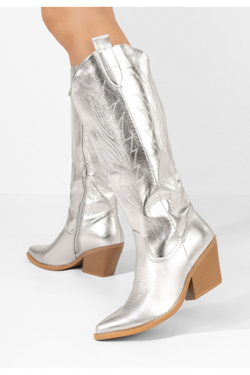 B T Shoes Stribrné dámské kozačky Celina