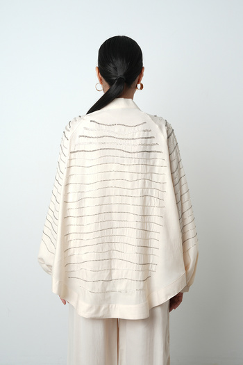 Orfeo Negro Women's Oversize Cut Kimono with Horizontal Stone Embroidery on the Back and Sleeves