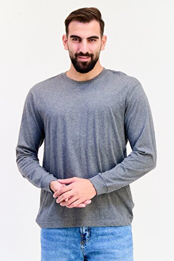 GAP Men Crew Neck Long Sleeves Heather T-shirt, Grey