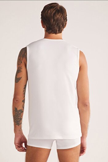 Kom Barny Men's V-Neck Zero Sleeve Cotton 2-Piece Undershirt Set