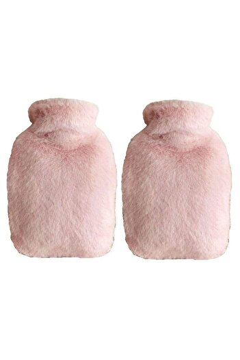 Bosphorus 2 Pcs Hot Water Bag with Side Pocket Pink Plush Warm Compress 27X17X2Cm 1 Liter