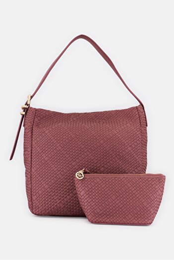 Anne Klein Women Textured Shoulder Bag With Small Pouch Bag, Old Rose