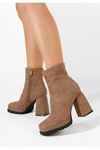 B T Shoes Botine cu toc gros Aeria kaki