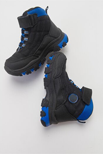 mnpc Erkek Çocuk Siyah-Mavi Suya Dayanıklı Microfiber Trekking Bot