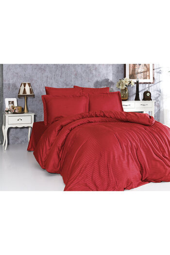 Mert Collection Çarşı Double King Size 100% Cotton Satin Luxury Elastic Striped Duvet Cover Set