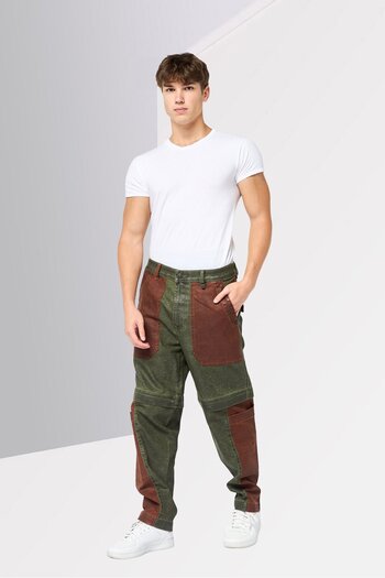 Diesel Men Tapered Fit Colorblock Stretchable Denim Jeans, Multicolor