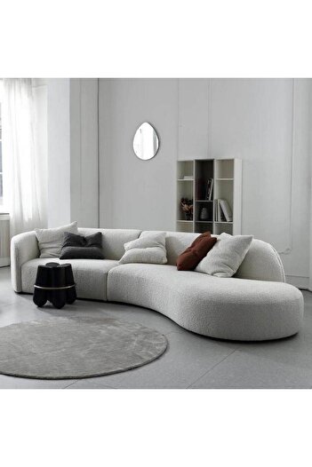 House One Four-seater sofa, Swedish wood and bouclé - gray