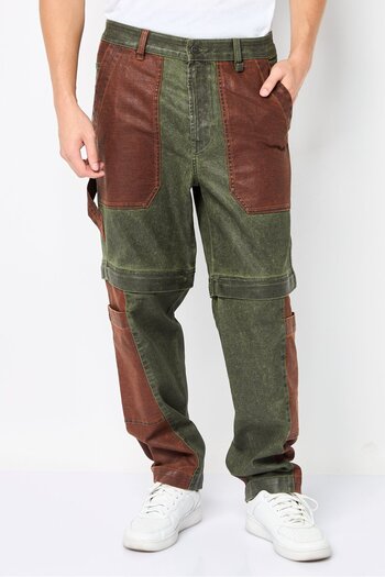 Diesel Men Tapered Fit Colorblock Stretchable Denim Jeans, Multicolor
