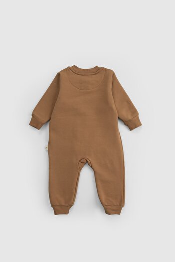 Little Gusto Organic Cotton Brown Zippered Baby Romper with Fluffy Inside