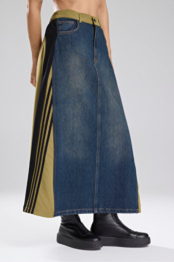 tw3 Women's Stripe Detailed Denim Garnished Design Long Skirt