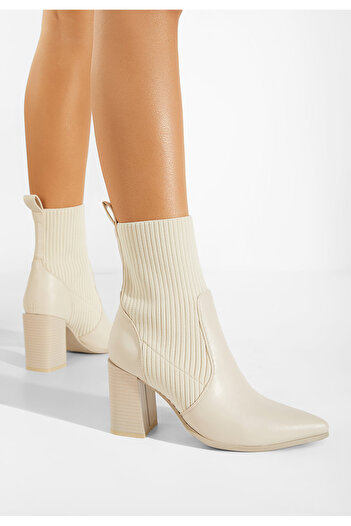 B T Shoes Μποτάκια με χοντρό τακούνι μπεζ Vinuele
