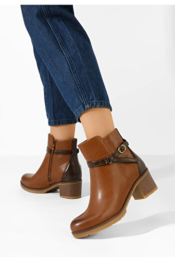 B T Shoes Μποτάκια με χοντρό τακούνι Demolza ταμπά