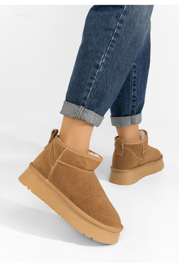 B T Shoes Camelové dámské válenky Cu platforma Cortney
