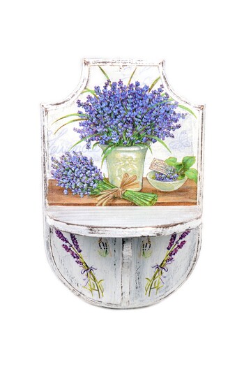 Kumiko Art Handmade shelf decorated with lavender, 11x17.5x27 cm.
