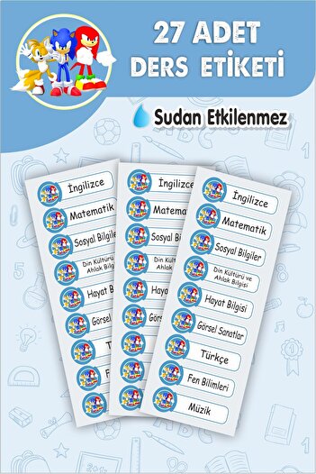 Piksel Grafik School Lesson Label Sonic Themed 27 Pieces 8 cm School Lesson Label - Sonic Special New Design