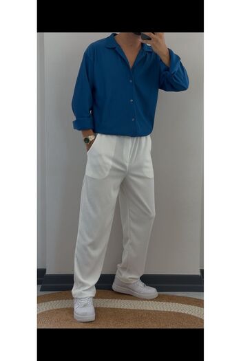 Altamira Men's Indigo-White Ottoman Long Sleeve Shirt Pants Tracksuit Set