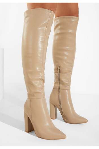B T Shoes Khaki vysoké kozačky Cailla