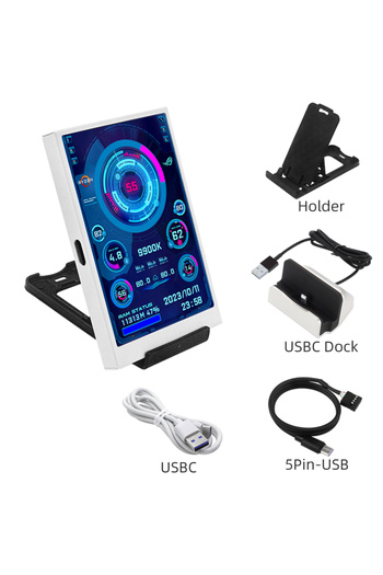 Choice5 White-Dock 3.5 Inch Type-C Secondary Screen for Computer CPU RAM GPU HDD Monitor 320*480 IPS LCD ISB