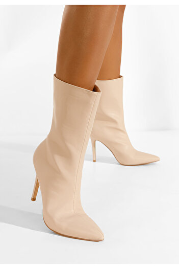 B T Shoes Μποτάκια με λεπτο τακουνι Ribera μπεζ