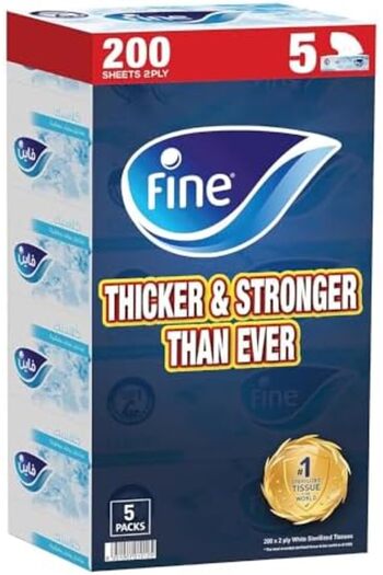 FINE Facial Tissue Boxes, 5 Packs of 200 Sheets x 2 Ply