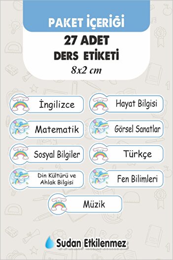 Piksel Grafik School Lesson Label Cinnamoroll 27 Pieces 8 cm School Lesson Label - Special New Design