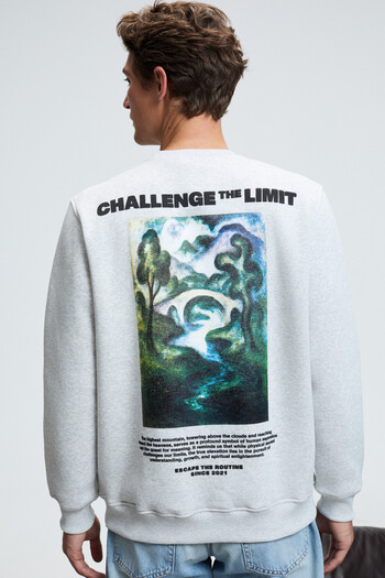 GRIMELANGE Alaric Men's Round Neck Front Printed Regular Fit Grimelange Sweatshirt