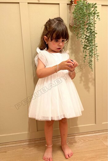 penu baby kids Γυαλιστερό σατέν με λευκό φιόγκο, τούλι, φόρεμα για κοριτσάκι