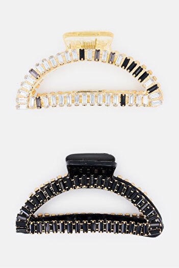 French Connection Women 2 Pieces Rhinestone Hair Claw Clip Set, Multicolor