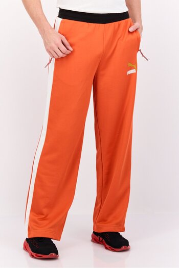 Puma Men Relaxed Fit Brand Logo Training Track Pants, Orange/White