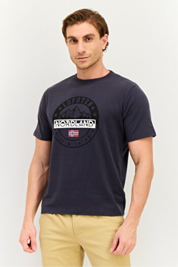 Nordland Men Crew Neck Short Sleeve Graphic Print T-Shirt, Dark Grey