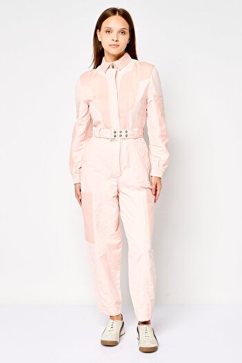 Stella McCartney Women Textured Long Sleeve Belted Jumpsuit, Pink