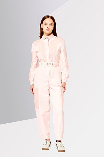 Stella McCartney Women Textured Long Sleeve Belted Jumpsuit, Pink